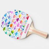 ウォーターカラーレインボー傘雨の日の女の子 卓球ラケット (横)