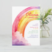 ウォーターカラーレインボー子供の誕生日パーティー招待状 招待状 (スタンド正面)