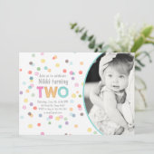 ウォーターカラーレインボー紙吹雪誕生日ツーアートパーティー 招待状 (スタンド正面)