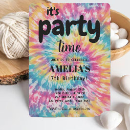 ウォーターカラーレインボー絞り染めお洒落子供の誕生日 招待状