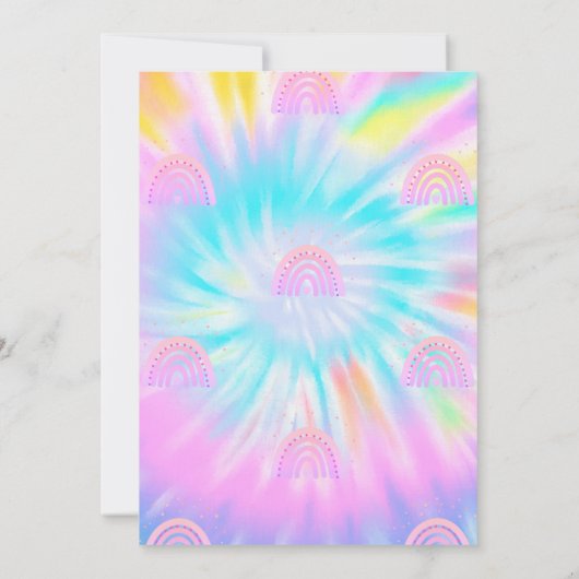 ウォーターカラーレインボー絞り染めキャッスル誕生日 招待状 (裏面)