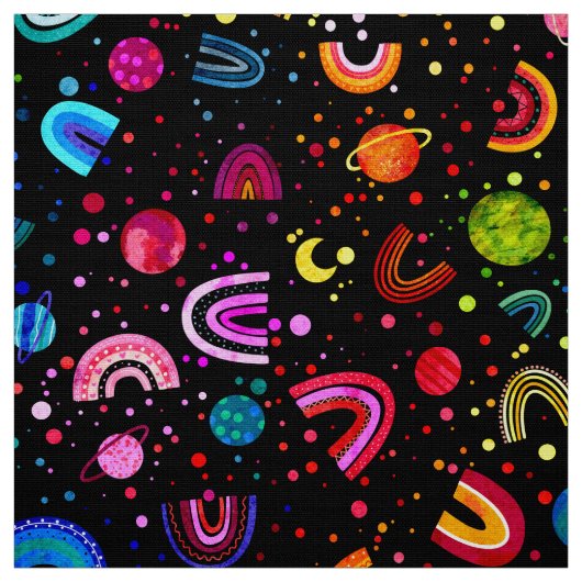 ウォーターカラーレインボー銀河系ガールズカラフル ファブリック (見本)