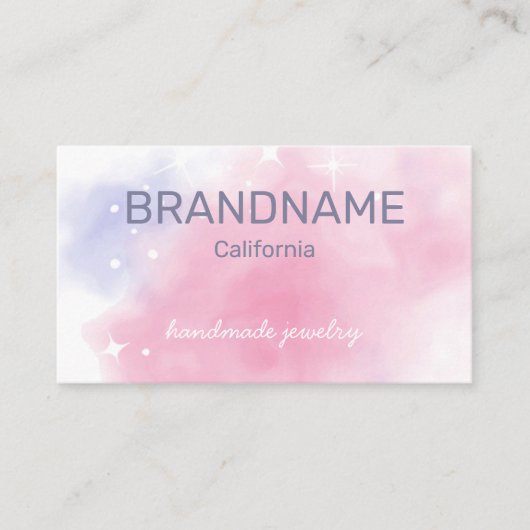 ウォーターカラーレインボー銀河系スターズパステルパープルピンク 名刺 (正面)
