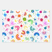 ウォーターカラーレインボー銀河系誕生日カラフルガールズ ラッピングペーパーシート (正面3)