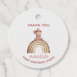 ウォーターカラーレインボー 誕生日 ピンクのクマ ゴールド フェイバータグ