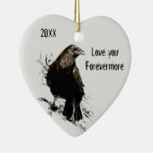 ウォーターカラーレイヴンバードラブポー引用文デート セラミックオーナメント (右)