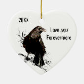 ウォーターカラーレイヴンバードラブポー引用文デート セラミックオーナメント (裏面)