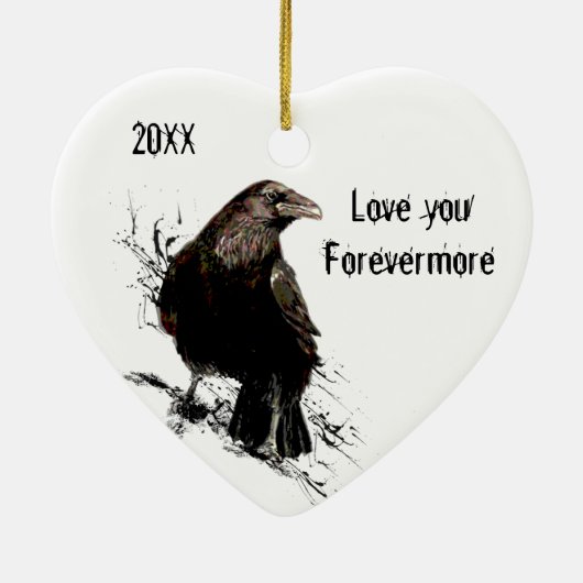 ウォーターカラーレイヴンバードラブポー引用文デート  セラミックオーナメント (裏面)