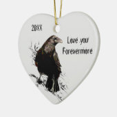 ウォーターカラーレイヴンバードラブポー引用文デート セラミックオーナメント (左)