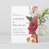 ウォーターカラーレッドアマリリスボタニカルウェディングシャワー 招待状 (スタンド正面)