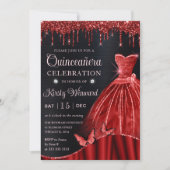 ウォーターカラーレッドグリッタードレスキンセアニェラ 招待状 (正面)