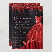 ウォーターカラーレッドグリッタードレスキンセアニェラ 招待状 (正面/裏面)