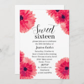 ウォーターカラーレッドダリアデイジースウィート16十六 招待状 (正面/裏面)