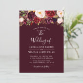 ウォーターカラーレッドブルゴーニュフローラ結婚式招待状 招待状 (スタンド正面)