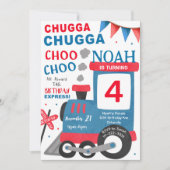 ウォーターカラーレッドブルートレイン誕生日招待状 招待状 (正面)