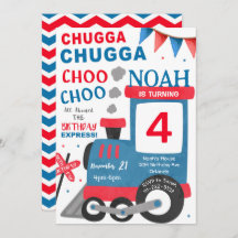 ウォーターカラーレッドブルートレイン誕生日招待状