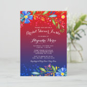 ウォーターカラーレッドブルーフローラフェスタブライダルシャワー 招待状 (スタンド正面)