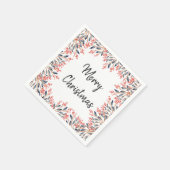 ウォーターカラーレッドホリデーパーティーウィンターベリー葉ズ スタンダードカクテルナプキン (角)