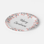 ウォーターカラーレッドホリデーパーティーウィンターベリー葉ズ ペーパープレート (アングル)