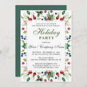 ウォーターカラーレッドホリーベリーホリデーパーティー 招待状 (正面/裏面)