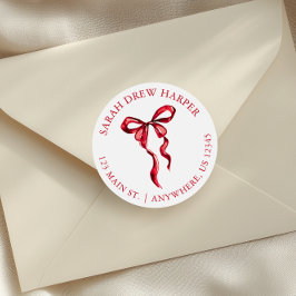 ウォーターカラーレッドボウ差出人住所 ラウンドシール