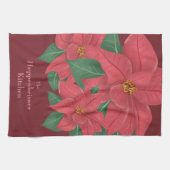 ウォーターカラーレッドポインセティアスファミリーホリデーデコール キッチンタオル (横)