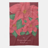 ウォーターカラーレッドポインセティアスファミリーホリデーデコール キッチンタオル (縦)