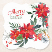 ウォーターカラーレッドポインセティアブーケホリデー ペーパーコースター (正面)