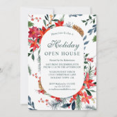 ウォーターカラーレッドポインセティアホリデーオープンハウス 招待状 (正面)