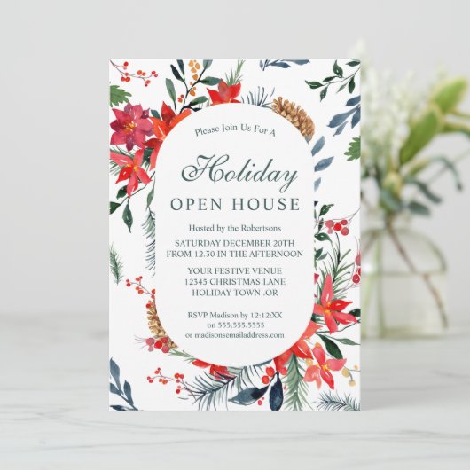 ウォーターカラーレッドポインセティアホリデーオープンハウス 招待状 (スタンド正面)