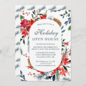 ウォーターカラーレッドポインセティアホリデーオープンハウス 招待状 (正面/裏面)