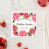 ウォーターカラーレッドポピズピンクローズリースデザイン スタンダードカクテルナプキン (インサイチュ)