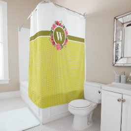 ウォーターカラーレッドポピズピンクローズリースモノグラム シャワーカーテン