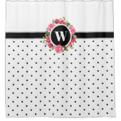 ウォーターカラーレッドポピズピンクローズリースモノグラム シャワーカーテン (正面)