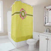 ウォーターカラーレッドポピズピンクローズリースモノグラム シャワーカーテン (インサイチュ)