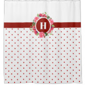 ウォーターカラーレッドポピズピンクローズリースモノグラム シャワーカーテン (正面)