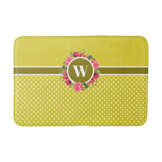 ウォーターカラーレッドポピズピンクローズリースモノグラム バスマット (正面)