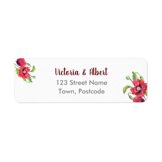 ウォーターカラーレッドポピーフローラアート ラベル (正面)