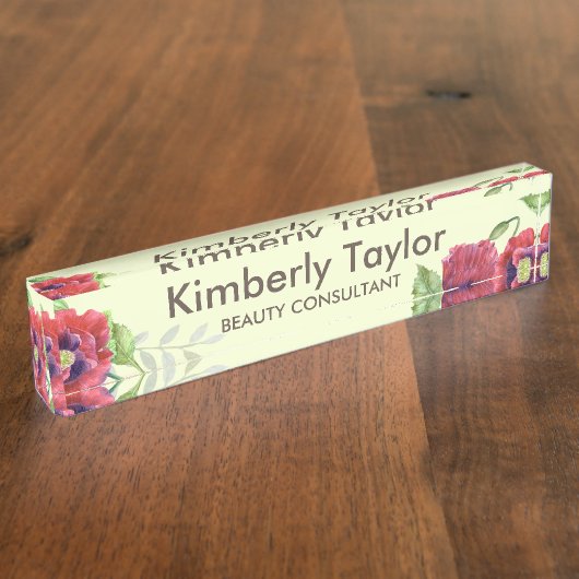 ウォーターカラーレッドポピーフローライラストレーション事務所 デスクネームプレート (側面)