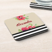 ウォーターカラーレッドポピーフローライラストレーション コースター (左側)