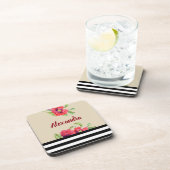 ウォーターカラーレッドポピーフローライラストレーション コースター (右側)