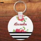 ウォーターカラーレッドポピー植物学フローラ芸術 キーホルダー (正面)