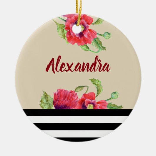 ウォーターカラーレッドポピー植物学フローラ芸術 セラミックオーナメント (正面)