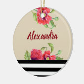 ウォーターカラーレッドポピー植物学フローラ芸術 セラミックオーナメント (左)