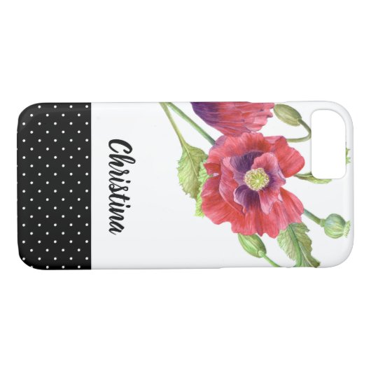 ウォーターカラーレッドポピー白黒水玉模様 Case-Mate iPhoneケース (裏面(横))