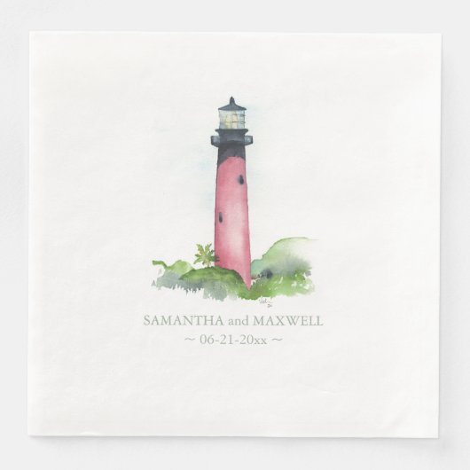 ウォーターカラーレッドライトハウスビーチ結婚式 (正面)