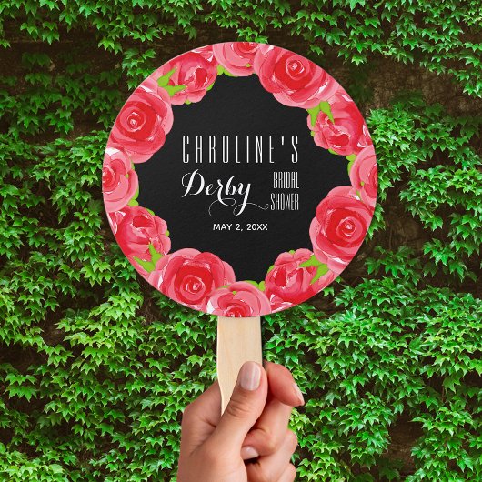 ウォーターカラーレッドローズダービーブライダルシャワー ハンドファン