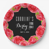 ウォーターカラーレッドローズダービーブライダルシャワー ペーパープレート (正面)
