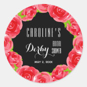 ウォーターカラーレッドローズダービーブライダルシャワー ラウンドシール (正面)