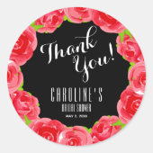 ウォーターカラーレッドローズダービーブライダルシャワー ラウンドシール (正面)